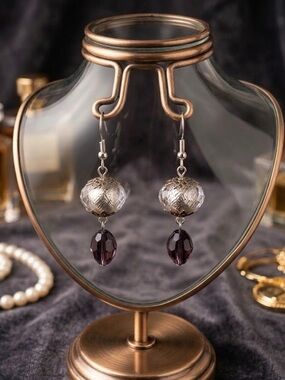 Handmade Silver and Deep Purple Dangle Earrings 🧁